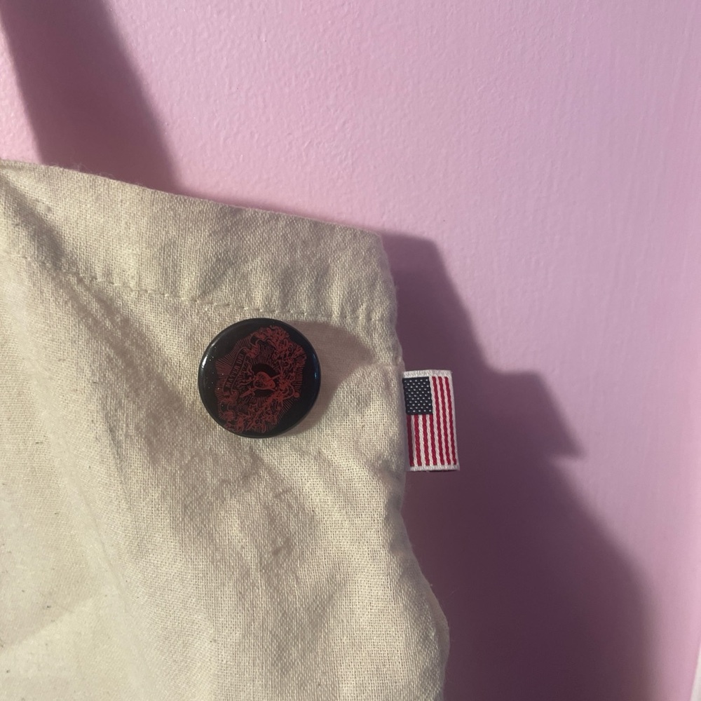 Cream and Red Canvas Tote Bag